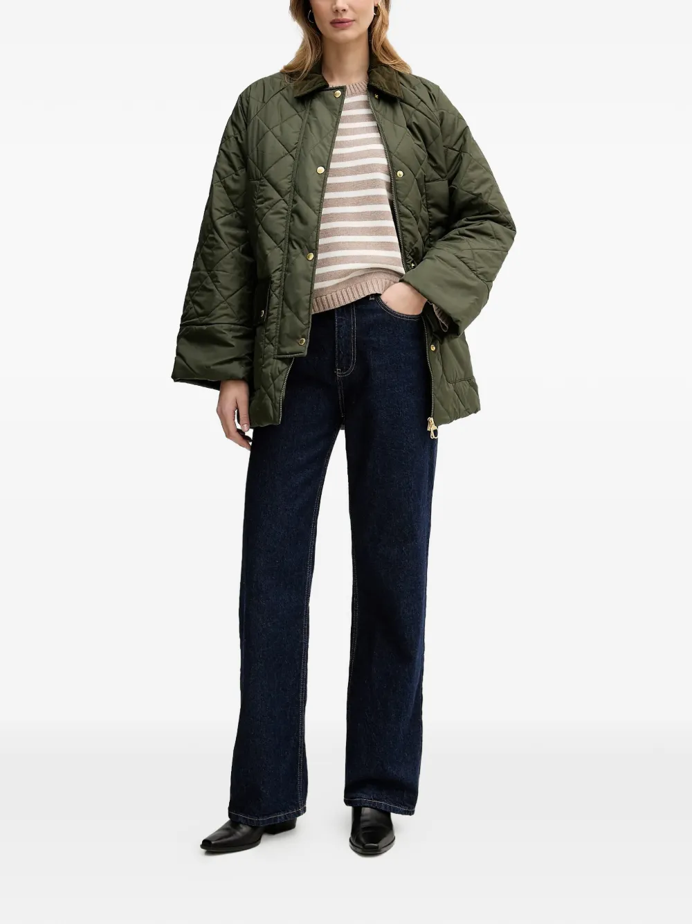 Barbour Rosie gestreepte trui met ronde hals Bruin