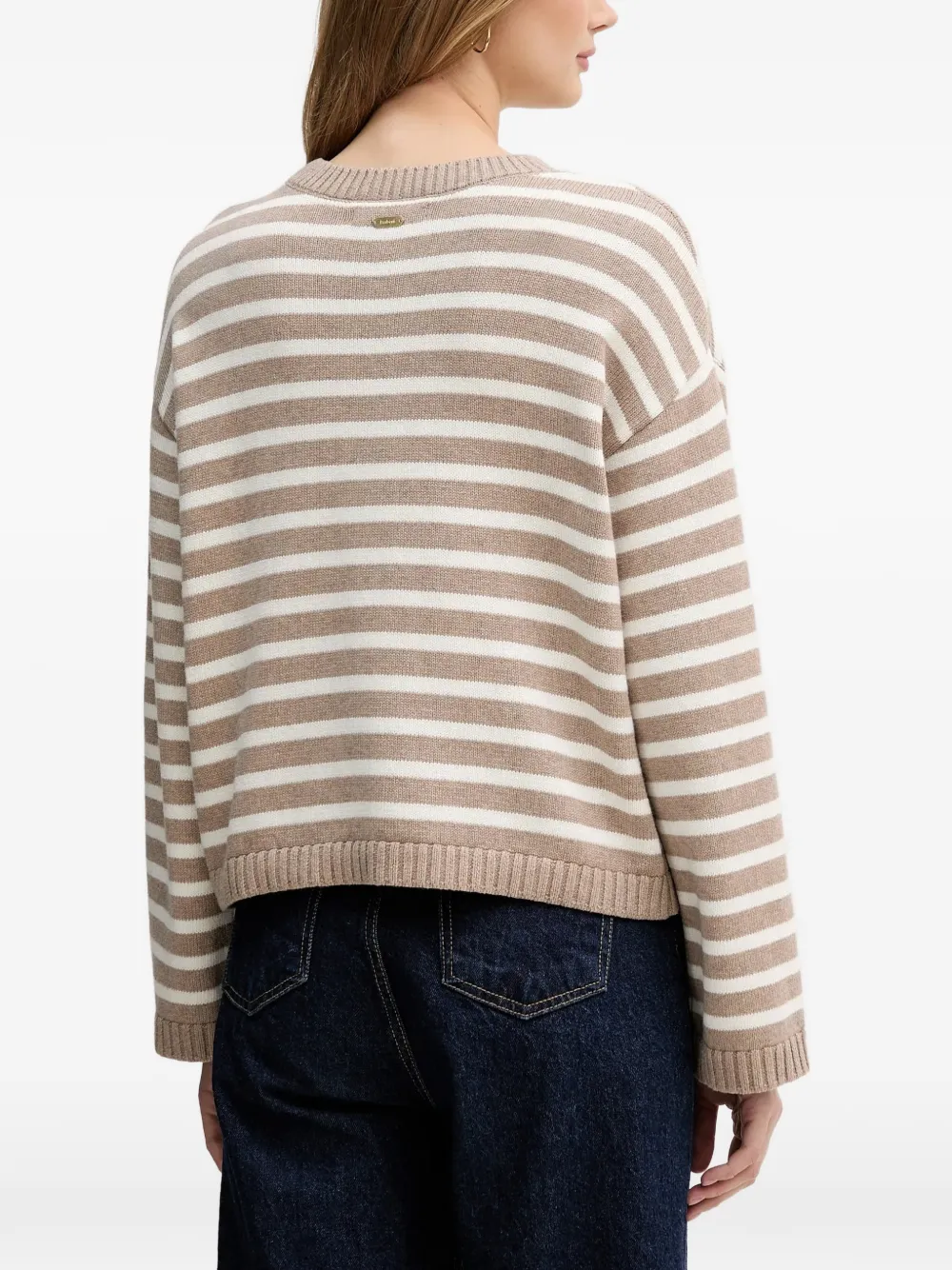 Barbour Rosie gestreepte trui met ronde hals Bruin