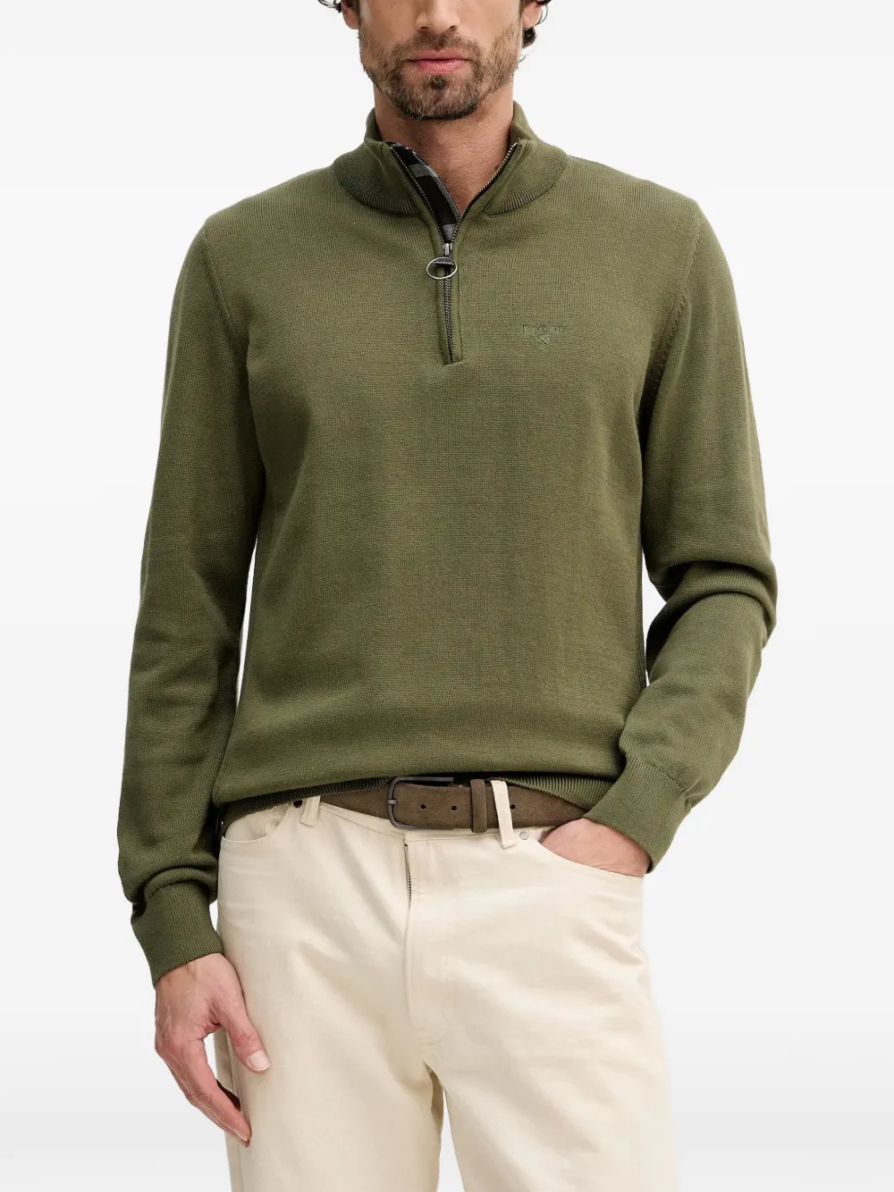 Barbour 지퍼 넥 스웨터 | 그린 | Image 1