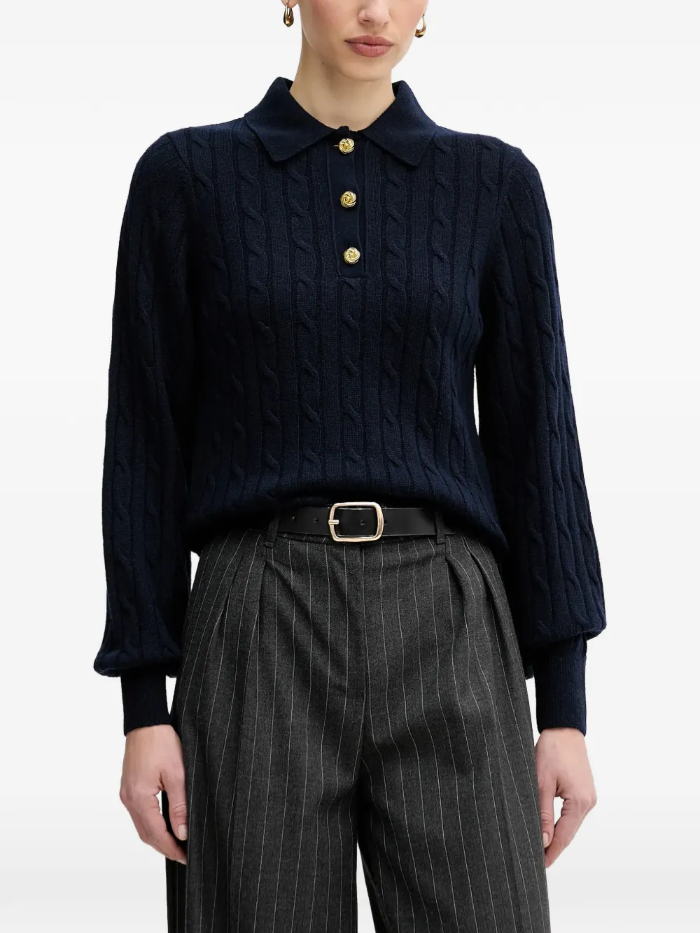 Barbour Evie cable knit polo top - Blu