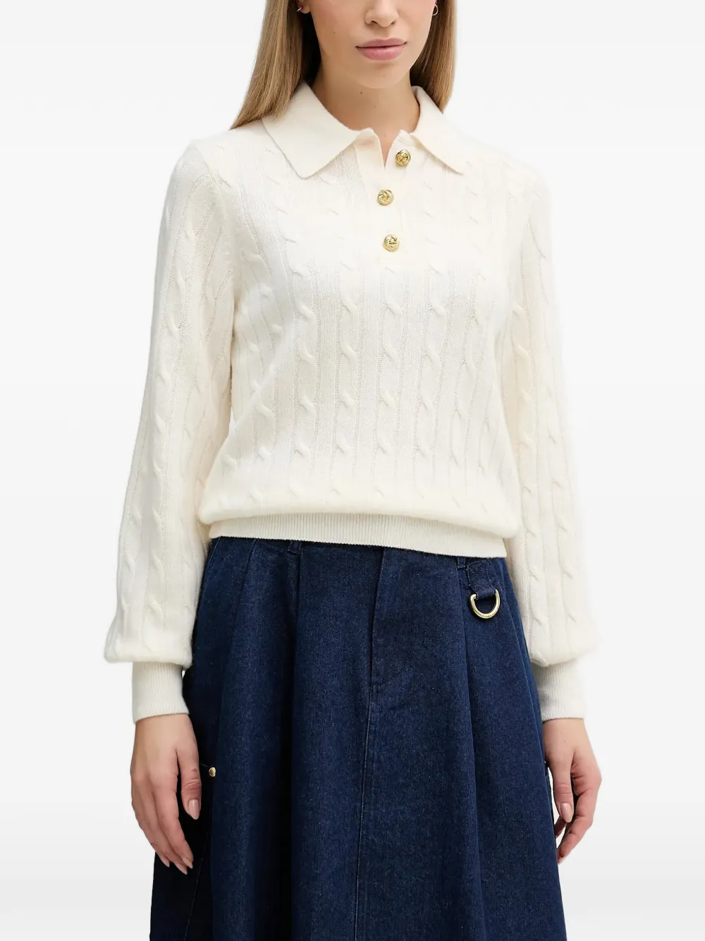 Barbour Evie cable-knit button polo top - Toni neutri
