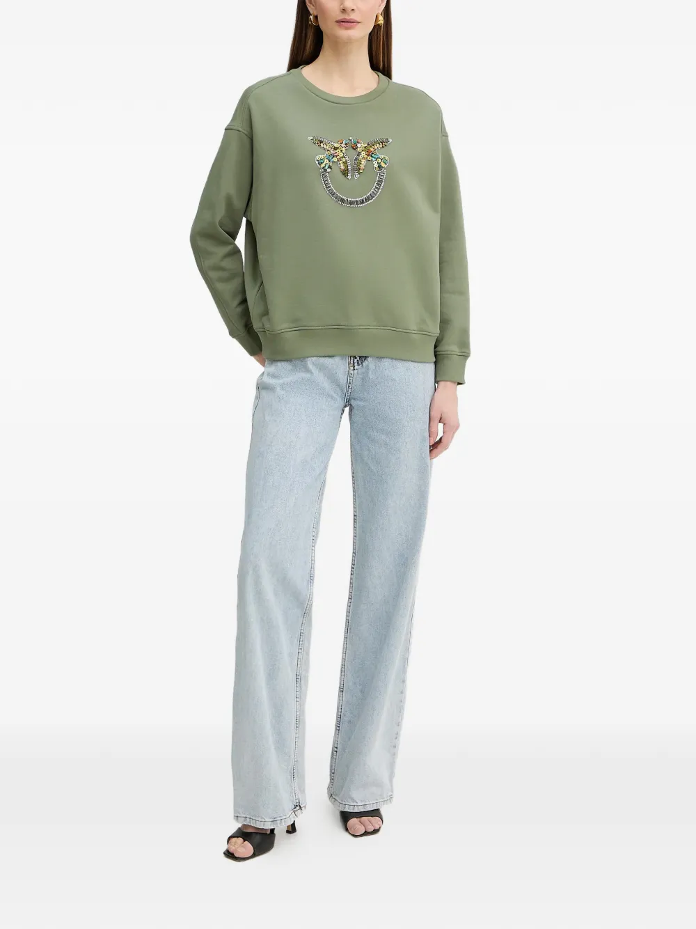  Pinko Beaded-logo Sweatshirt - Green 