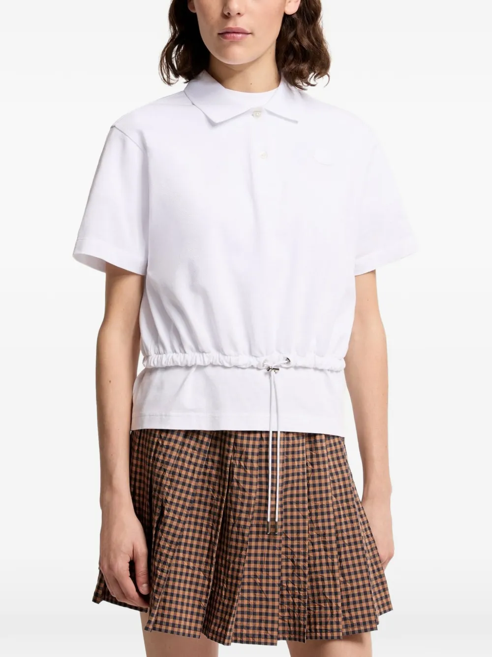 Moncler Drawstring-hem Polo Top in White, view 3