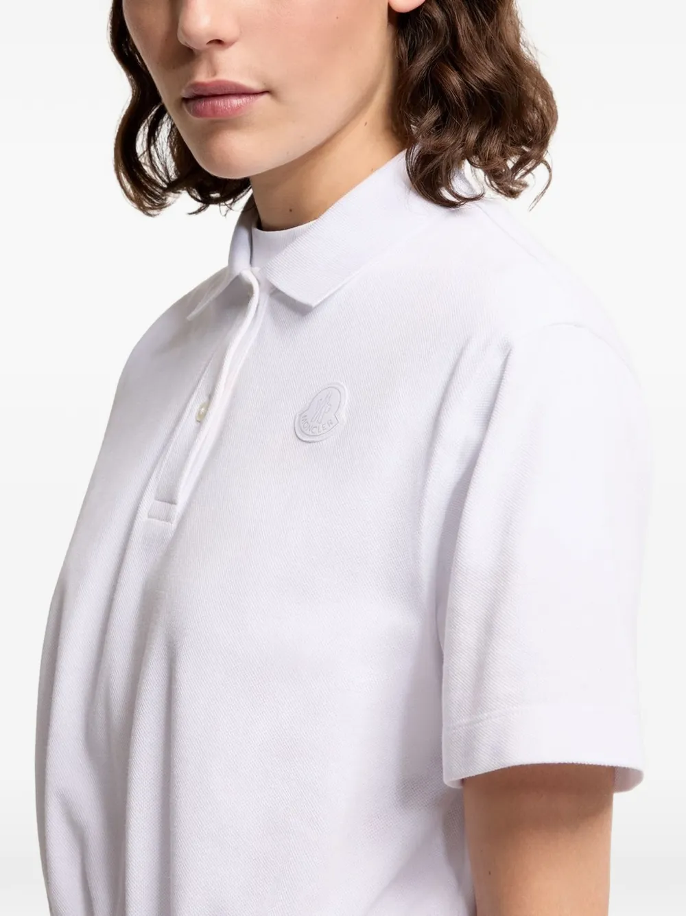 Moncler Drawstring-hem Polo Top in White, view 4