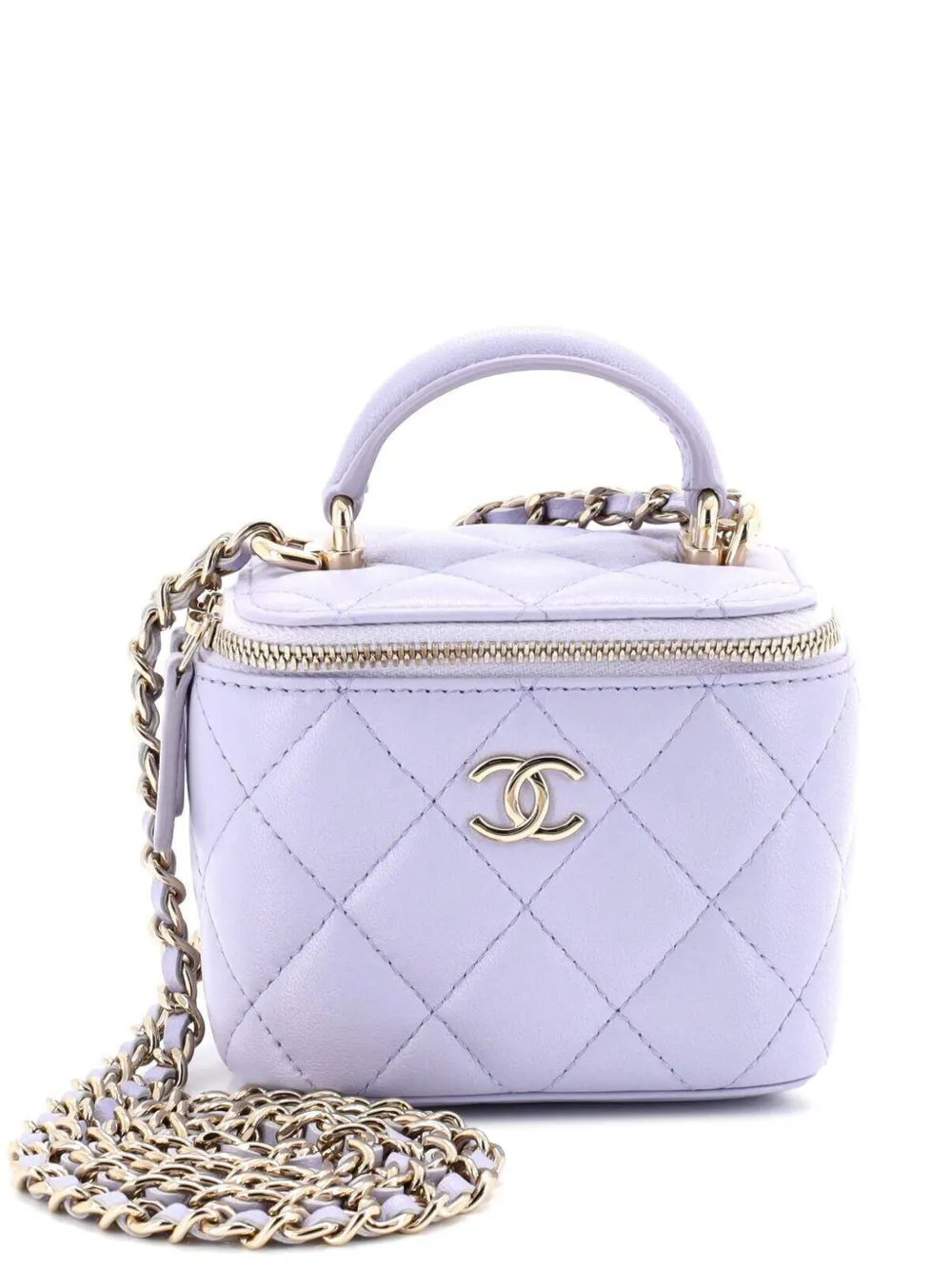 CHANEL Pre-Owned Classic Top Handle Vanity Case with Chain Quilted Lambskin Mini crossbody bag - Viola