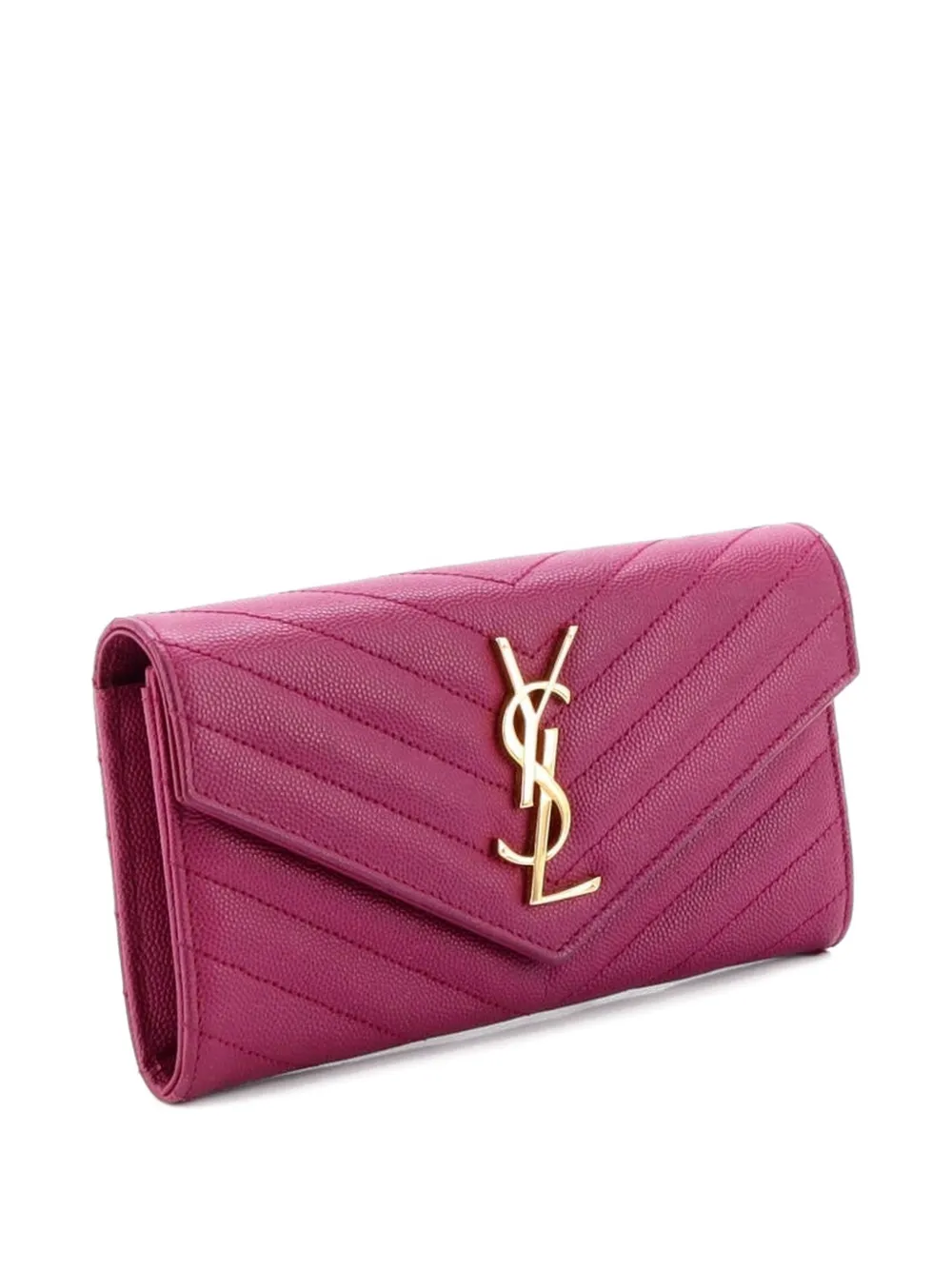  Saint Laurent Pre-owned Classic Monogram Flap Wallet Matelasse Chevron Leather Large Small Wallets - Purple 