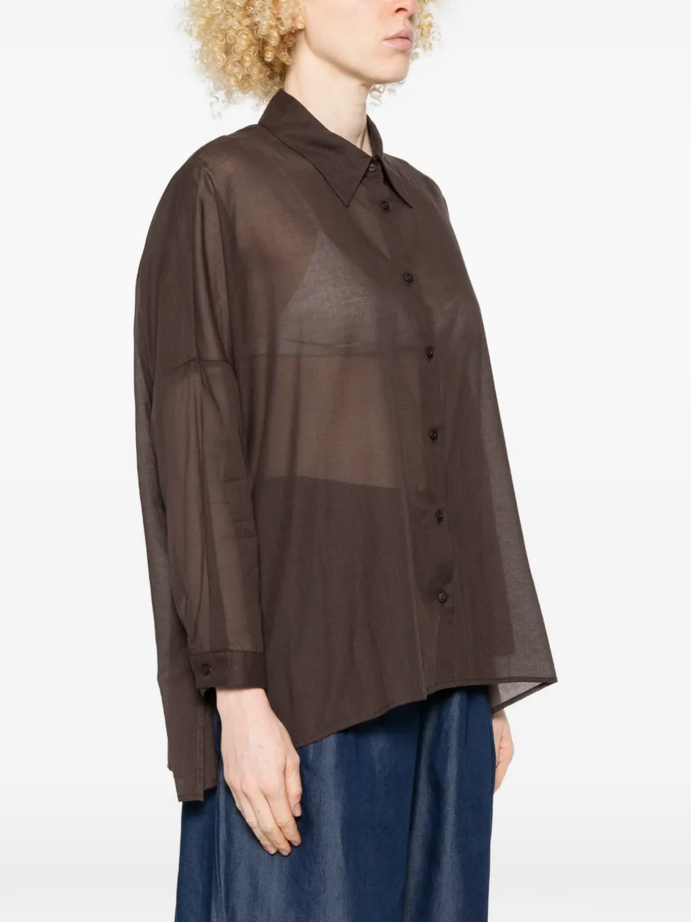  Niu Asymmetric-hem Shirt - Brown 