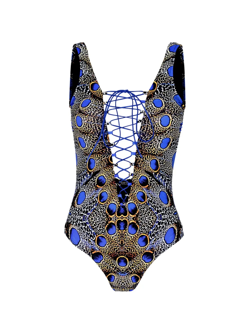 Noire Swimwear feathers lace-up one piece - Blu