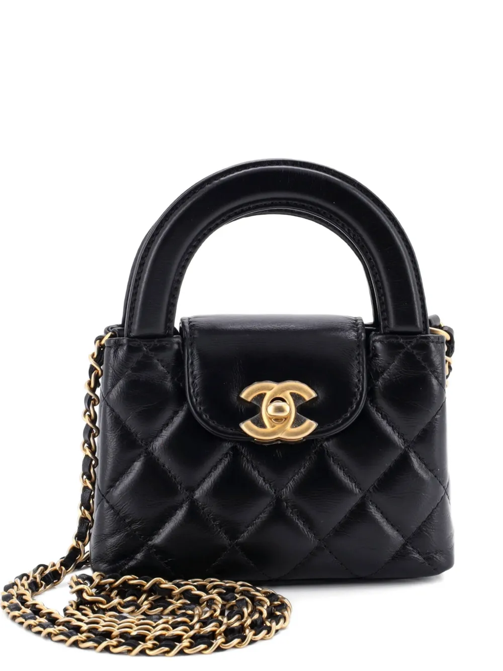 CHANEL Pre-Owned Kelly Top Handle Shopping Bag Quilted Shiny Aged Calfskin Nano crossbody bag - Nero