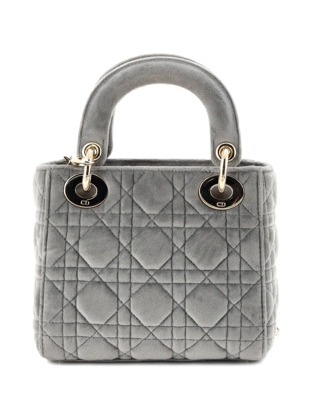  Christian Dior Pre-owned Sac Porté épaule Lady Dior Chain Bag Cannage Quilt Velvet With Crystal Charms Mini - Gris 