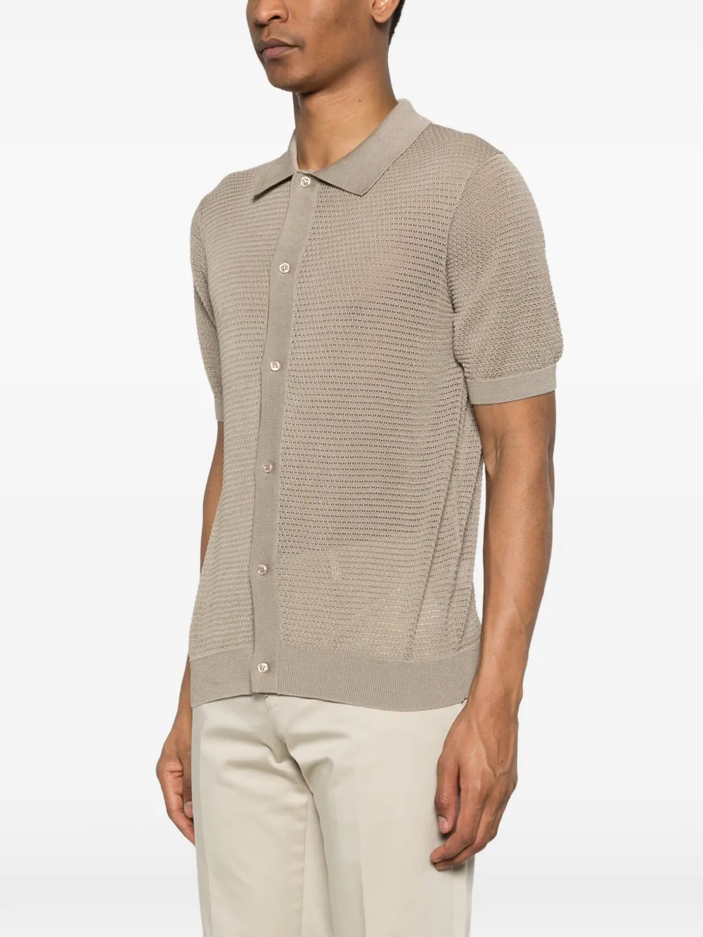 Tagliatore Gebreid poloshirt met knopen Beige