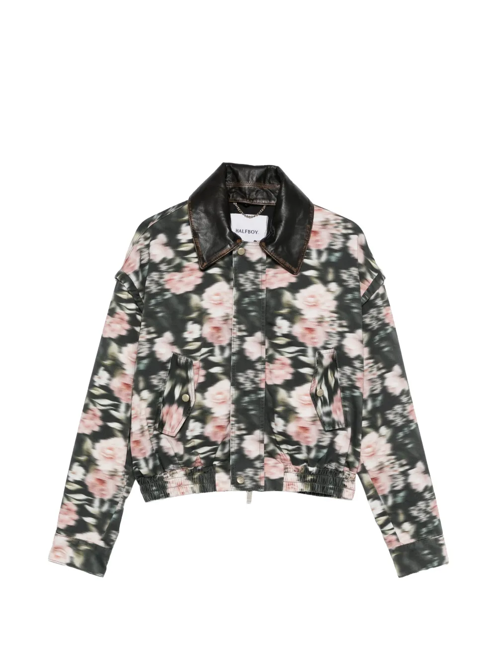 Halfboy floral-print leather-collar bomber jacket - Schwarz