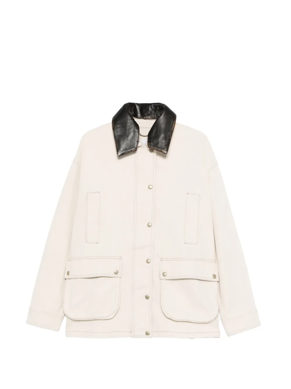 Halfboy Leather-collar Denim Jacket In Pink