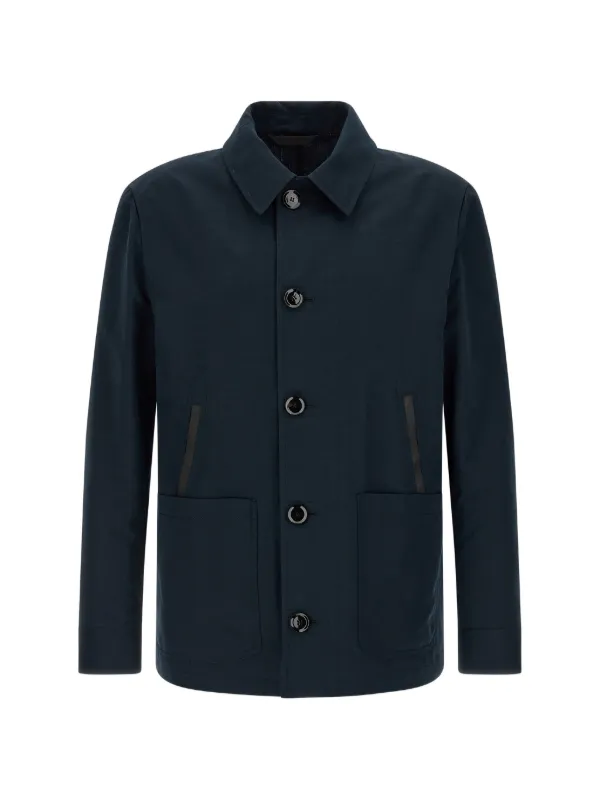 Brioni Button Leather Pocket Jacket in Blue