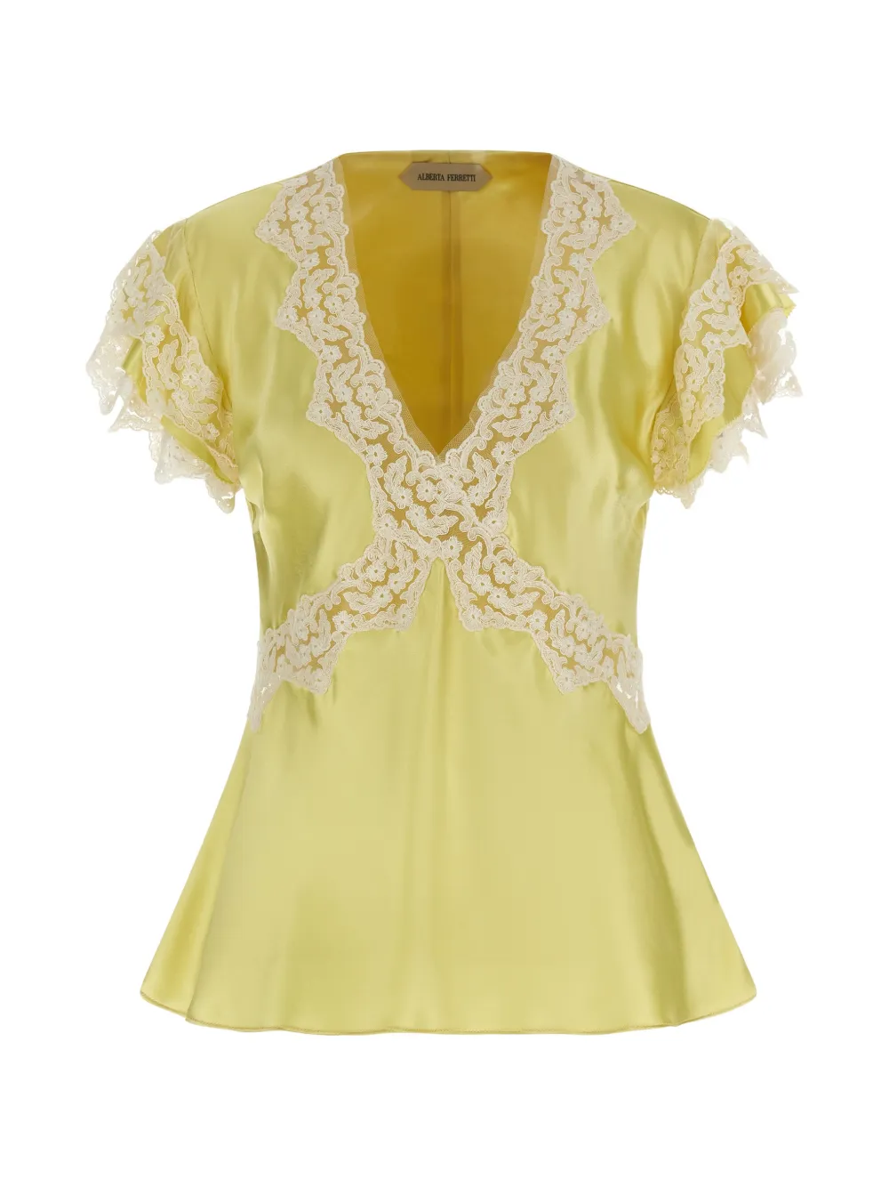 Alberta Ferretti lace-inserts V-neck blouse - Yellow