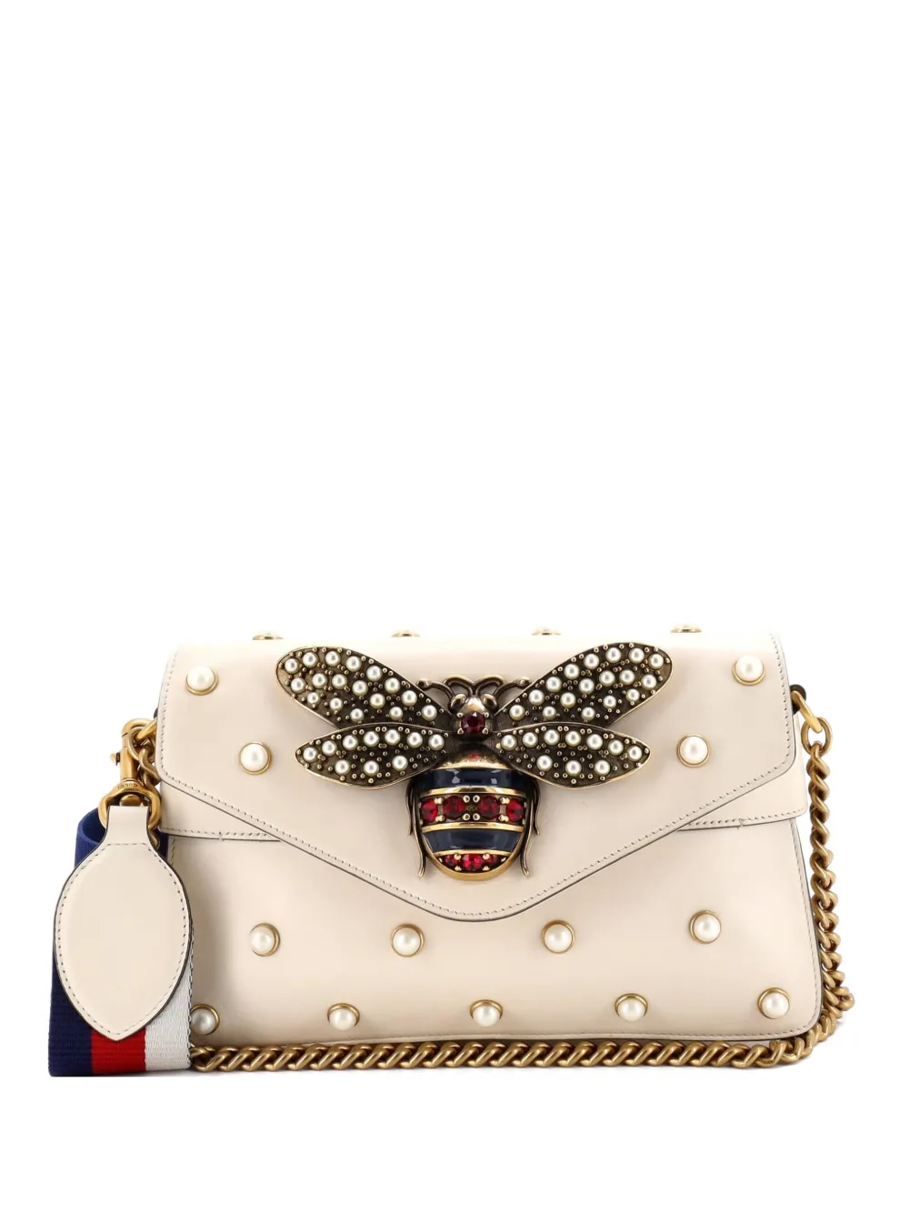 Gucci Pre-Owned Broadway Pearly Bee Embellished Leather Mini shoulder bag - Bianco