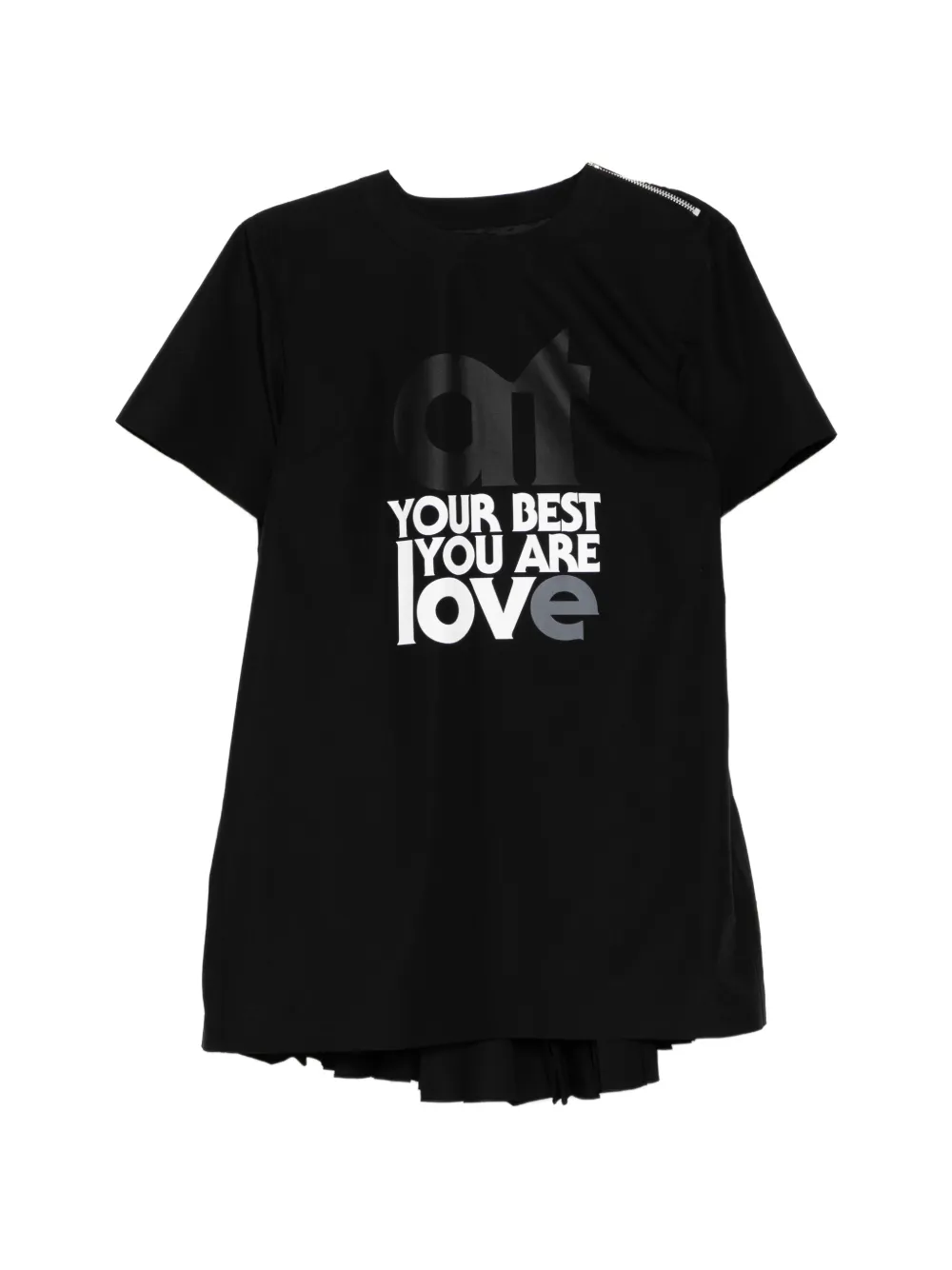 sacai text-print pleated T-shirt - Nero