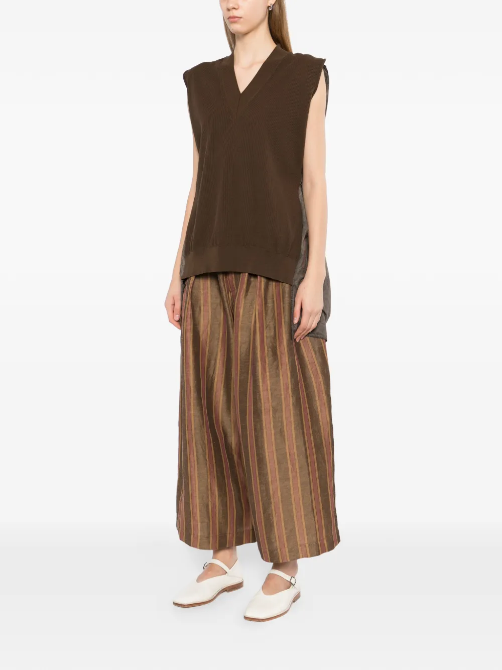  Uma Wang V-neck Sleeveless Top - Brown 
