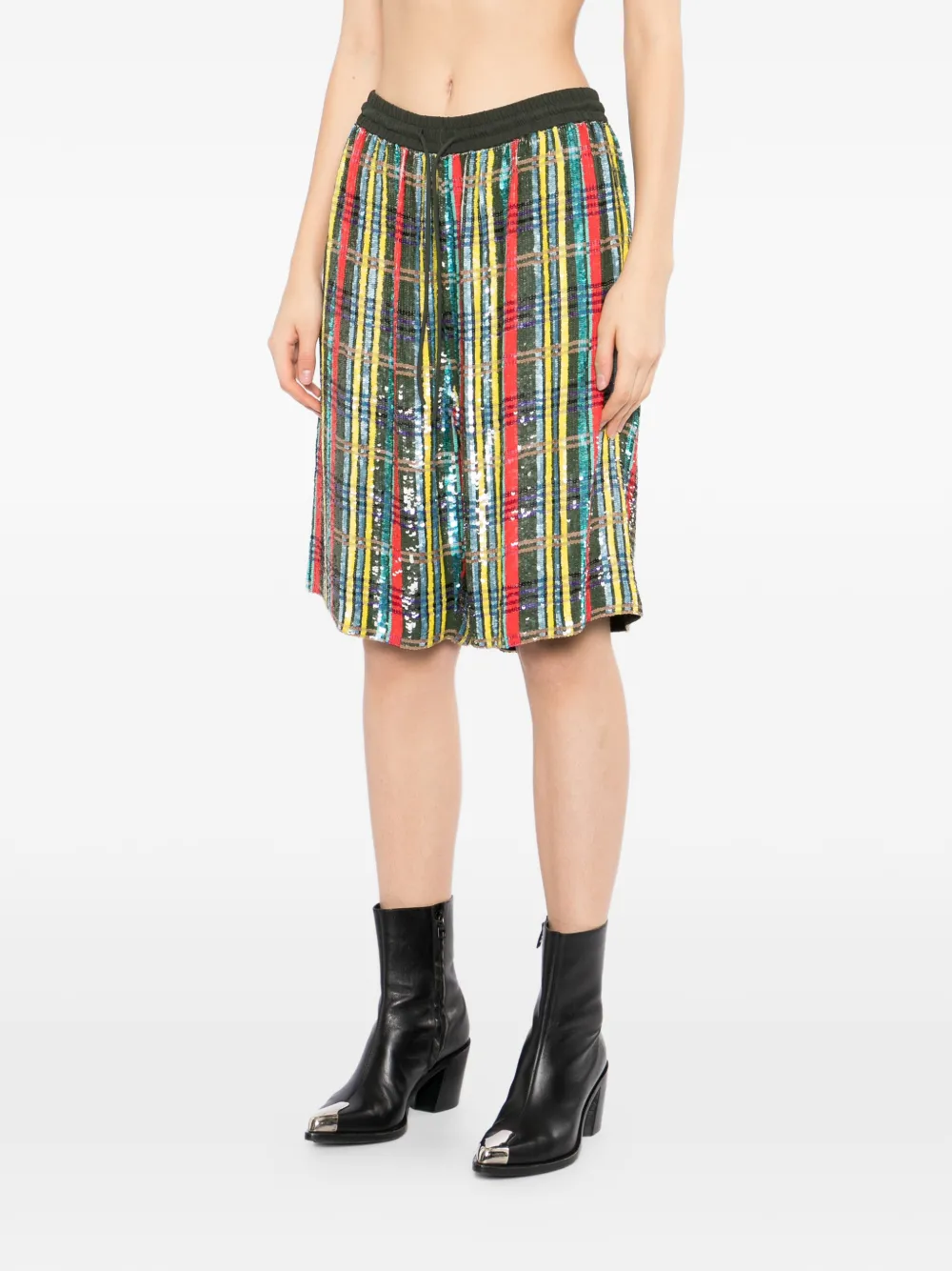  Ashish Plaid Sequin Shorts - Green 