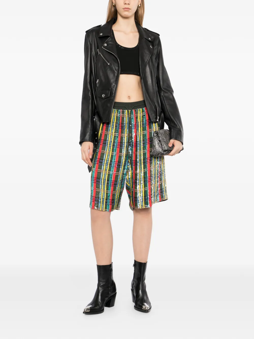  Ashish Plaid Sequin Shorts - Green 