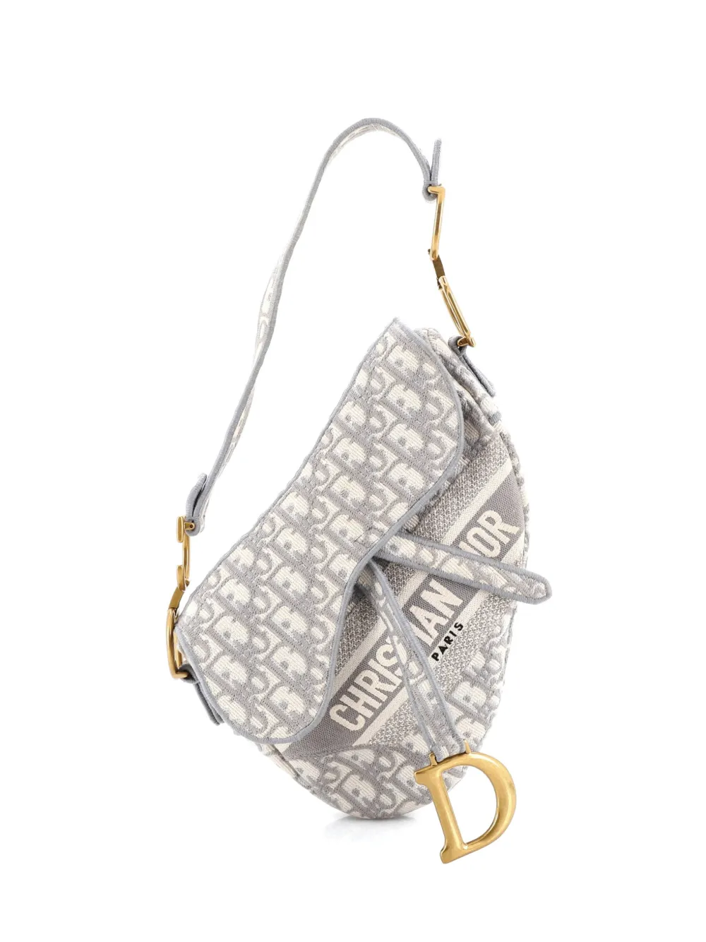 Christian Dior Pre-Owned Saddle Handbag Logo Embroidered Oblique Canvas Medium shoulder bag - Grigio