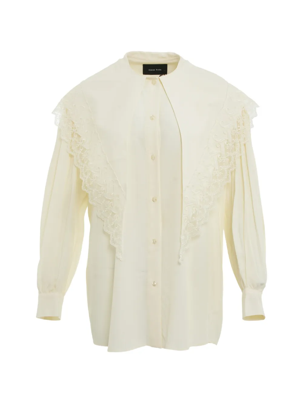Simone Rocha lace-trim pleated-sleeve shirt - Toni neutri