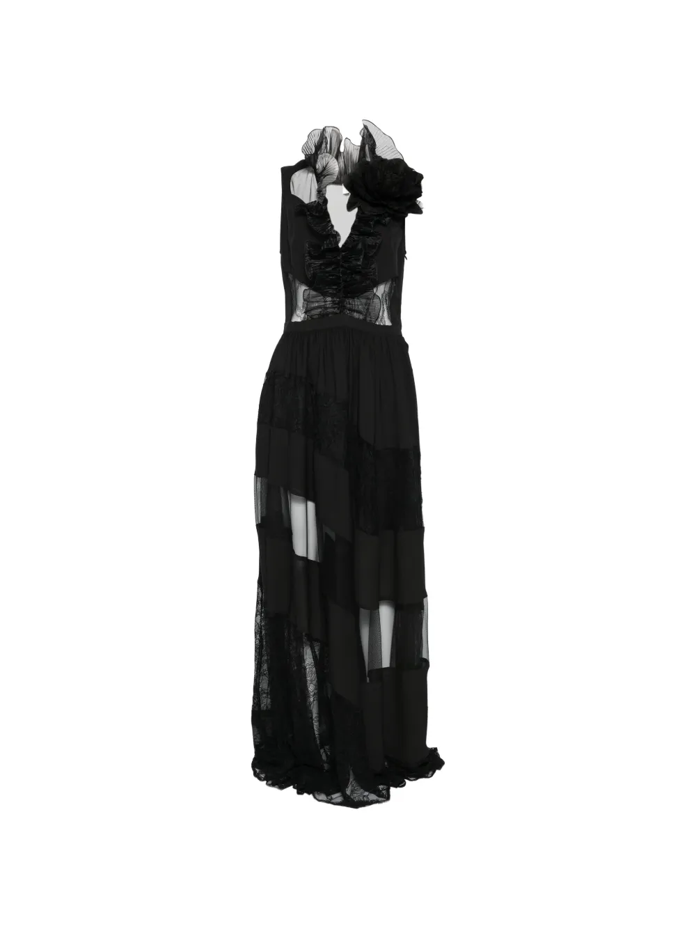 Babylone Paris floral-detail ruffled maxi dress - Nero