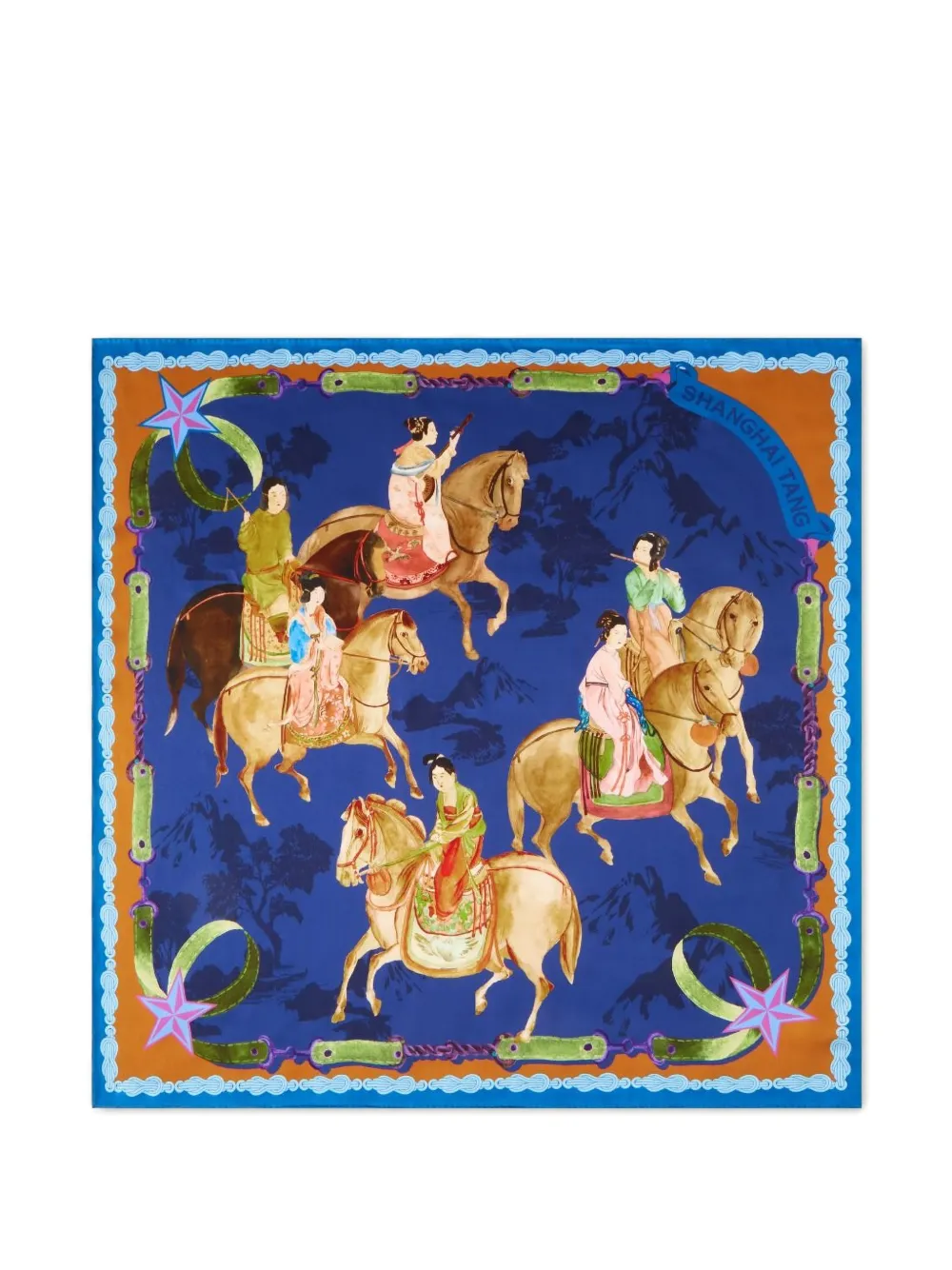 Shanghai Tang Tang foulard star silk scarf - Blu