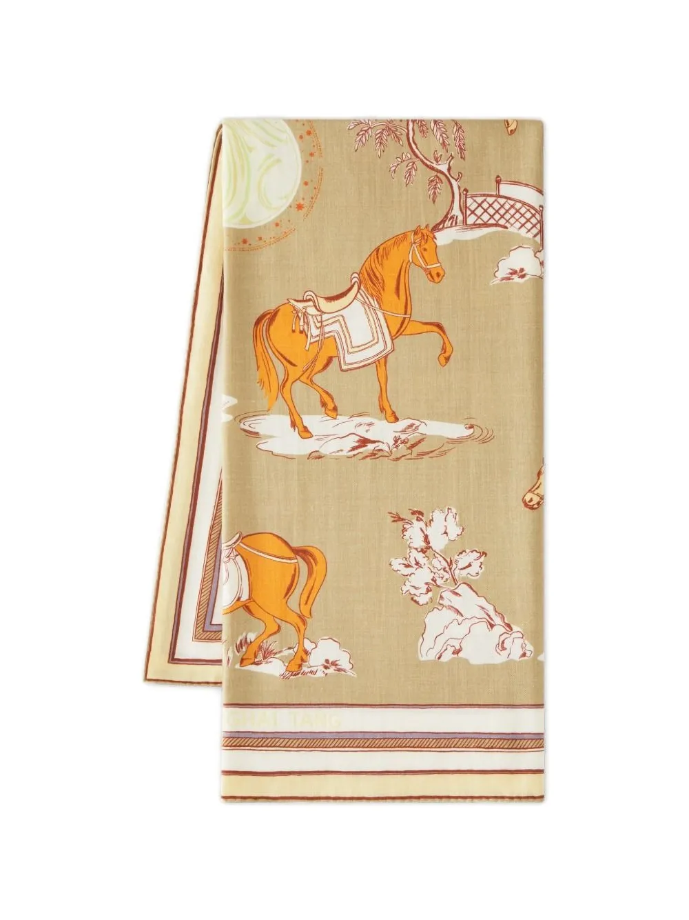 Shanghai Tang Floral Horse Scarf - Neutrals 