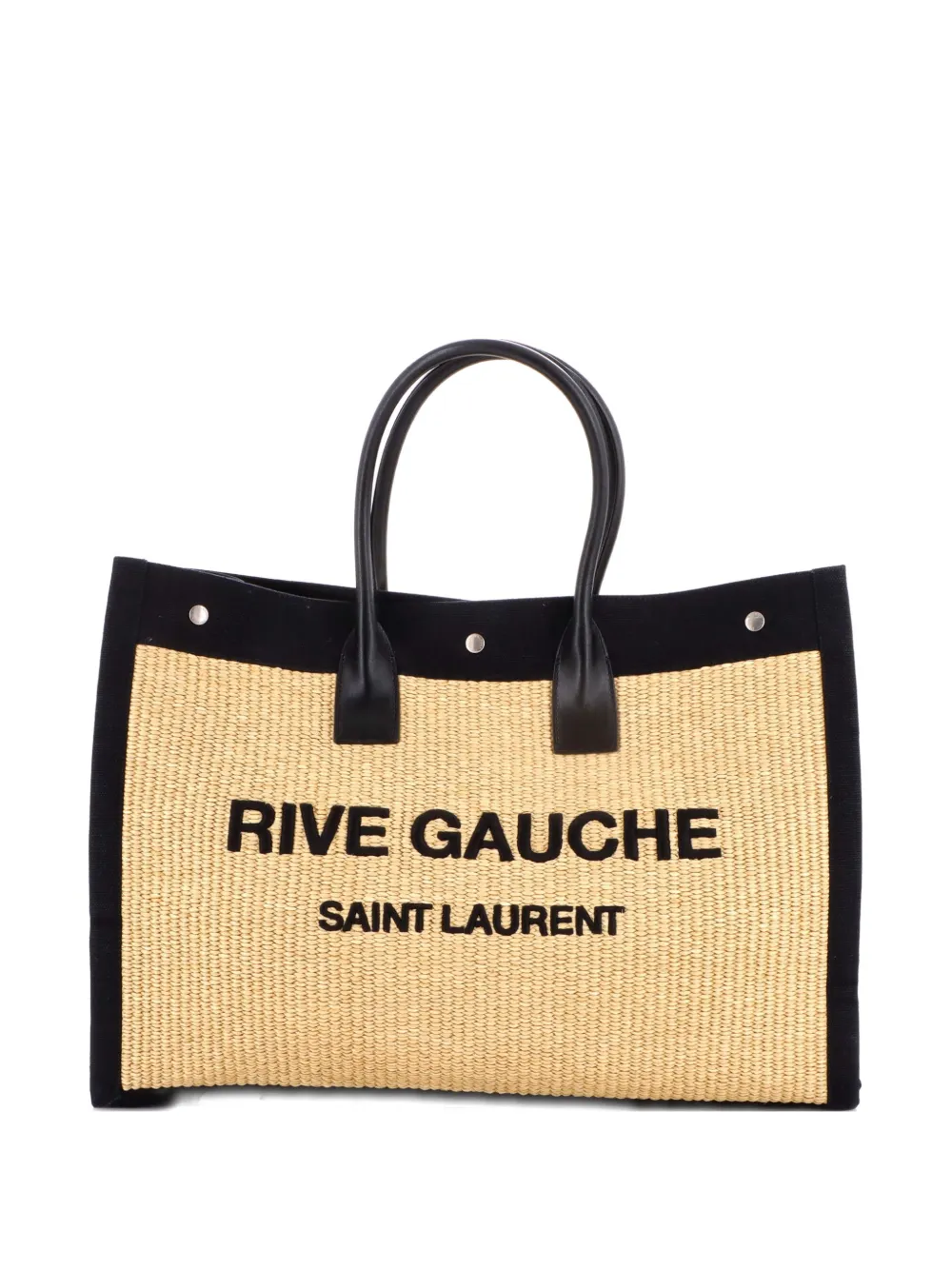 Saint Laurent Pre-Owned Rive Gauche Shopper Raffia with Canvas Large tote bag - Nero