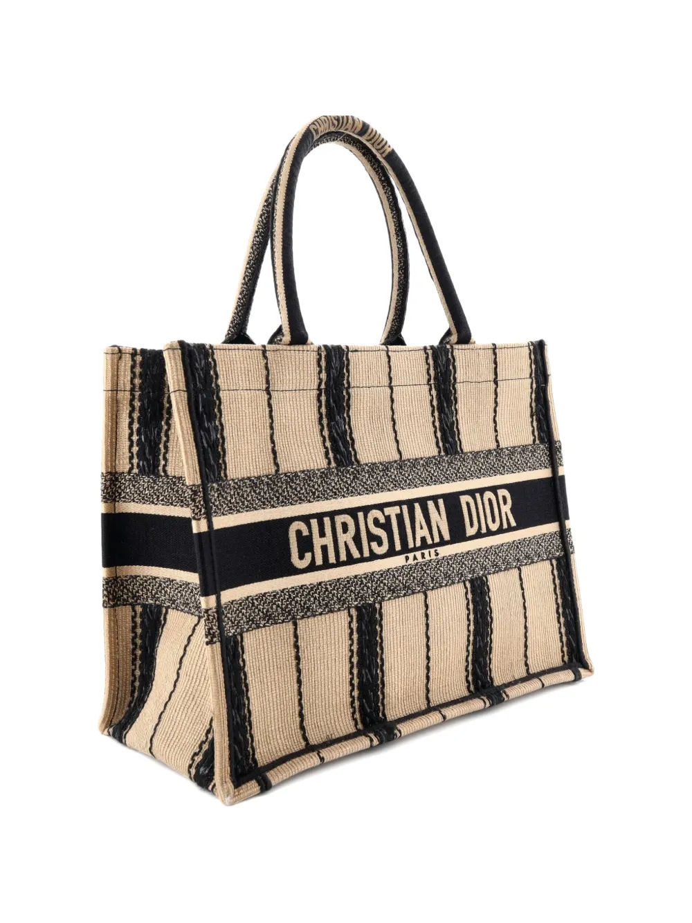 Book Bayadere Stripe Embroidered Canvas Medium Tote Bag