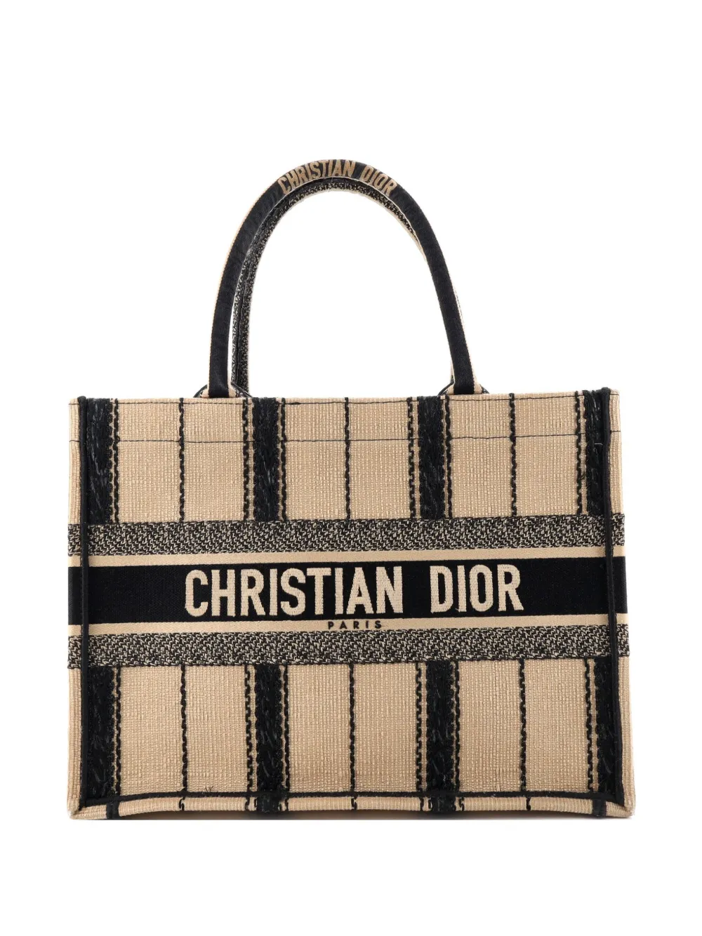 Christian Dior Pre-Owned Book Bayadere Stripe Embroidered Canvas Medium tote bag - Nero