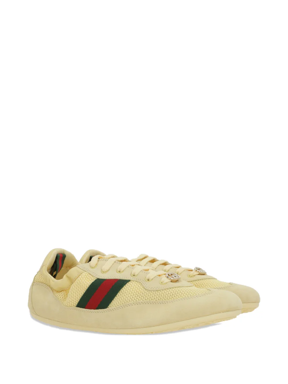 Gucci logo striped leather sneakers Beige