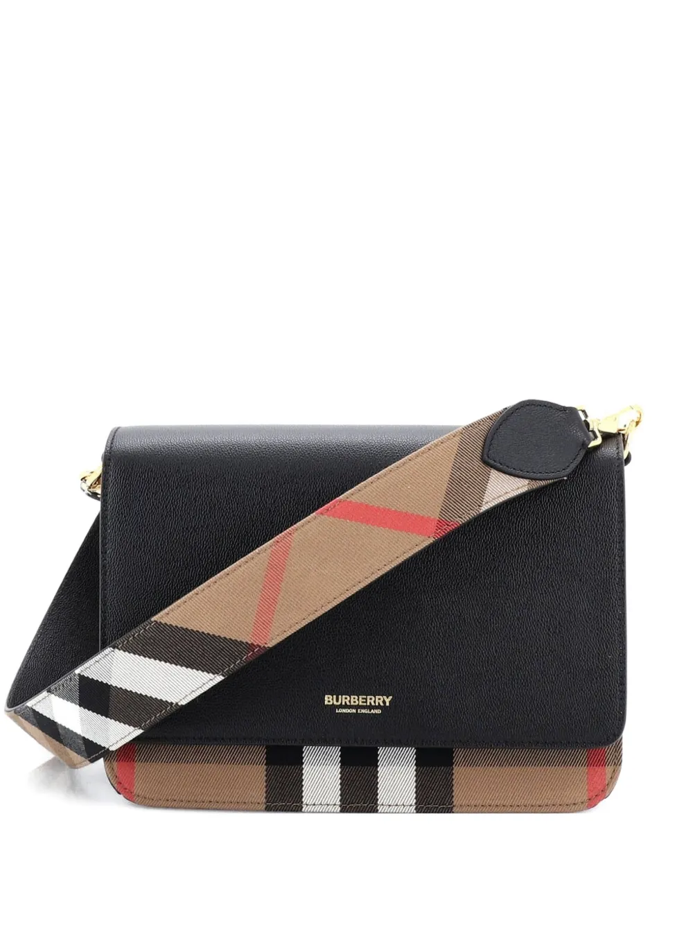 Burberry Pre-Owned Mackford Leather and House Check Canvas Small shoulder bag - Nero