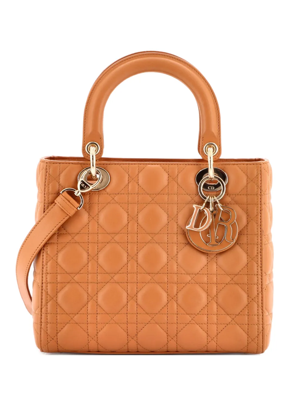 Christian Dior Pre-Owned Lady Dior NM Bag Cannage Quilt Lambskin Medium satchel - Marrone