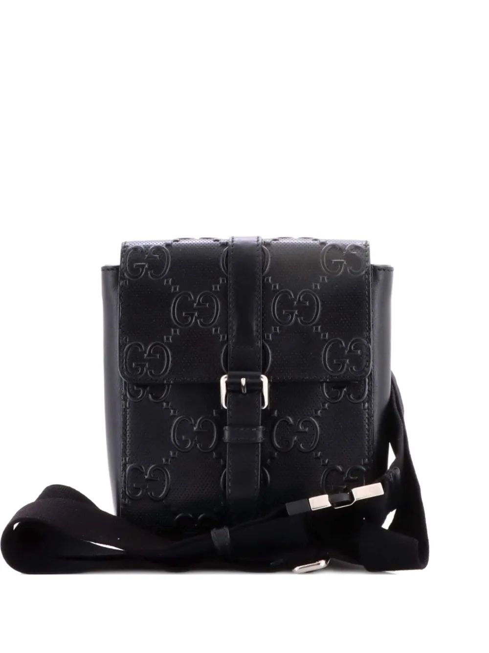 Gucci Pre-Owned Double GG Embossed Perforated Leather belt bag - Nero