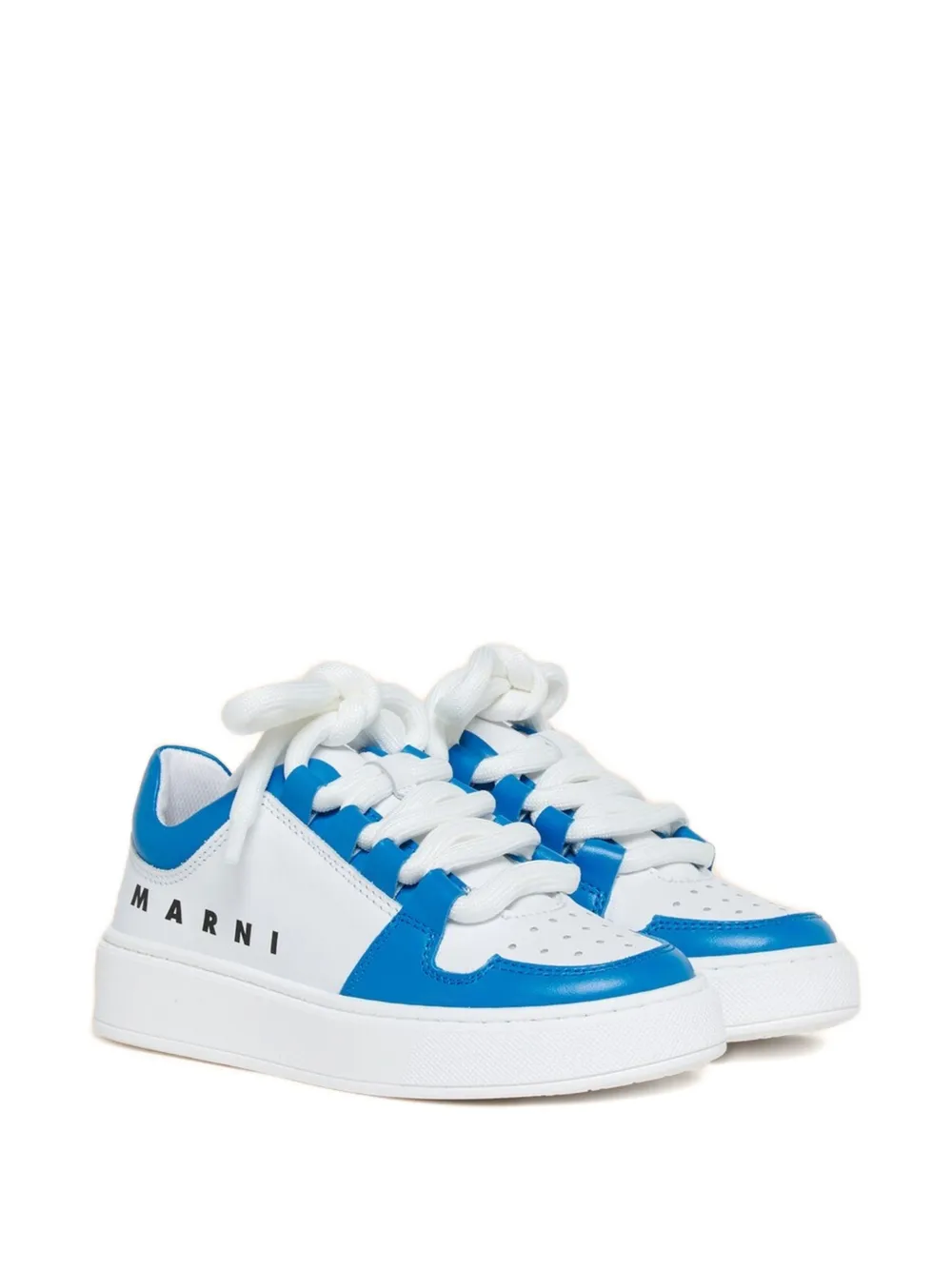 Marni Kids contrast print leather sneakers - Bianco