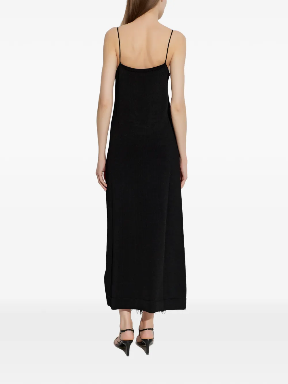 Jil Sander Jurk met bloemapplicatie en franje Zwart