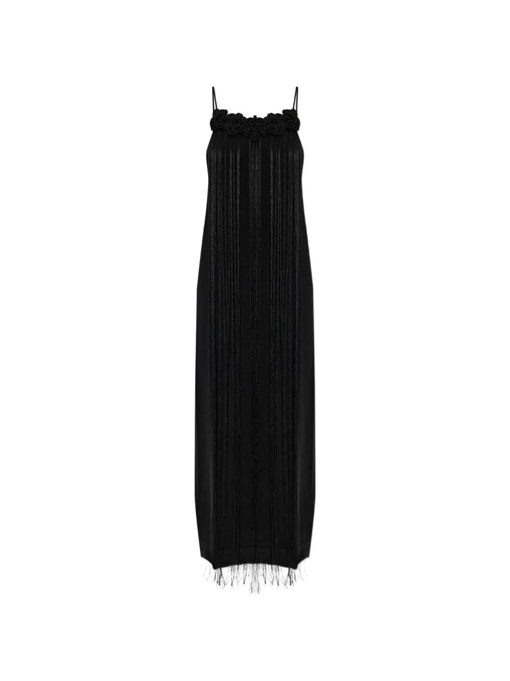 Jil Sander floral-appliqué fringed dress - Nero