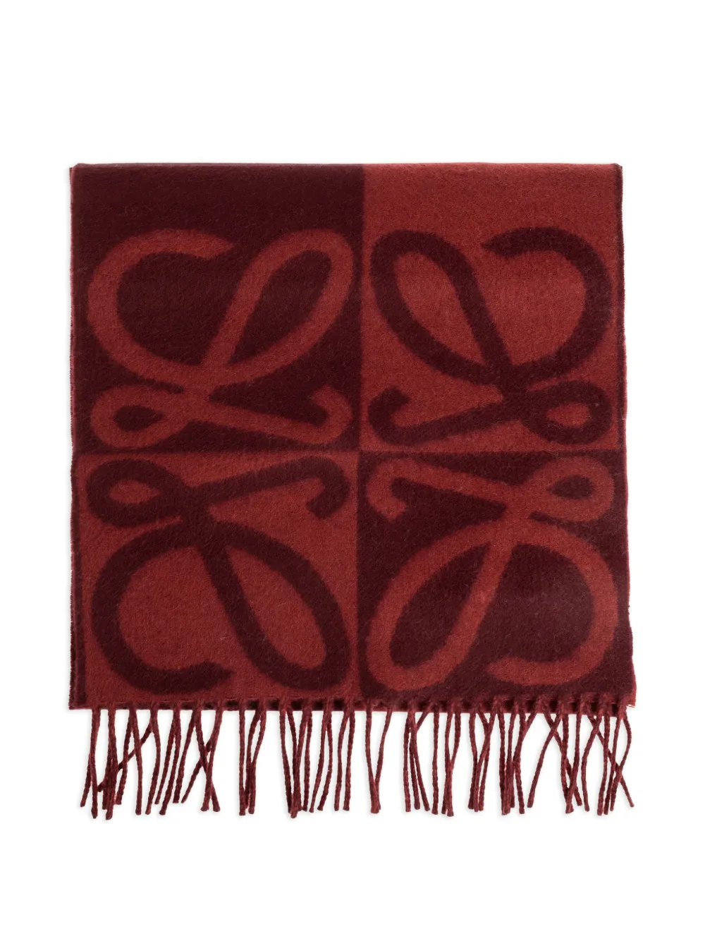 LOEWE fringed-edge logo-pattern scarf - Rosso