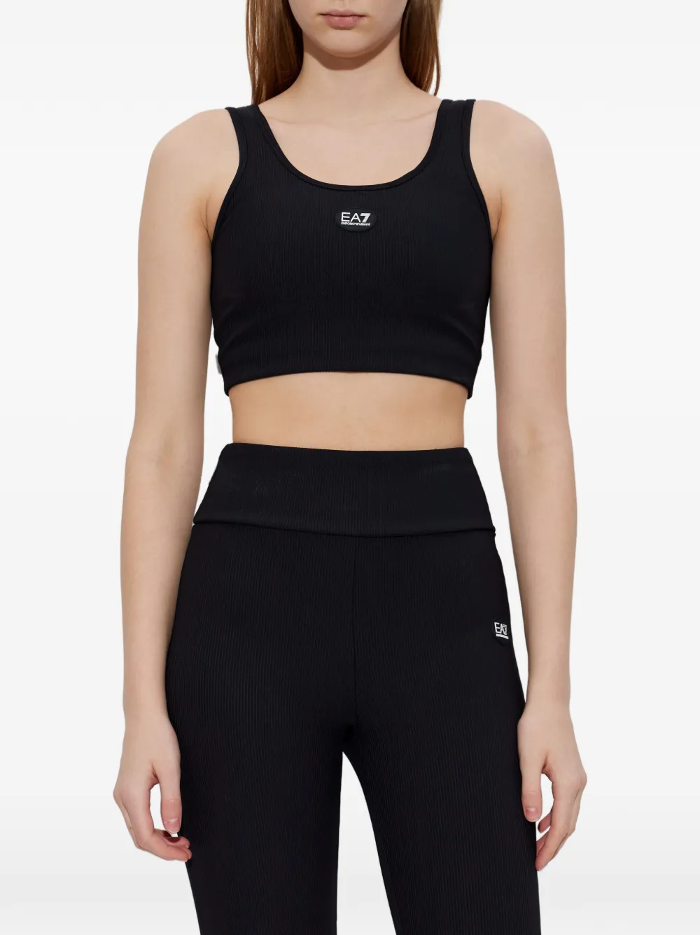 Ea7 Emporio Armani Geribbelde top met logodetail Zwart