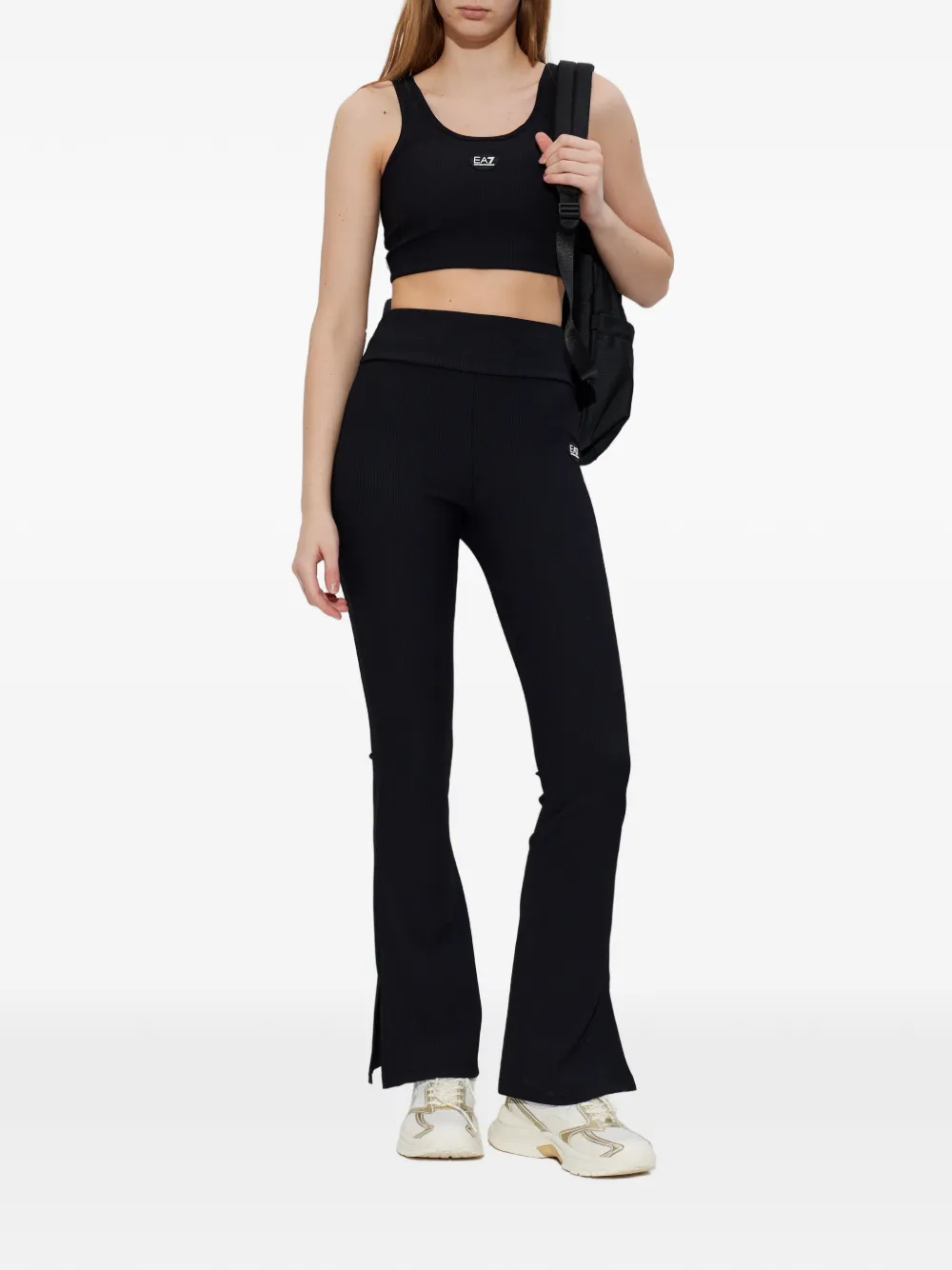Ea7 Emporio Armani Geribbelde top met logodetail Zwart