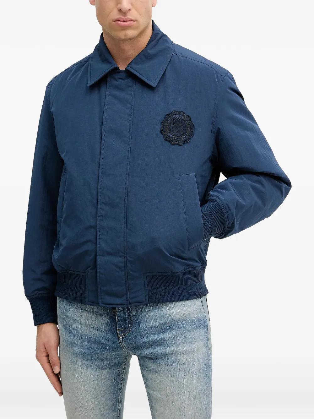 BOSS logo-appliqué bomber jacket - Blu