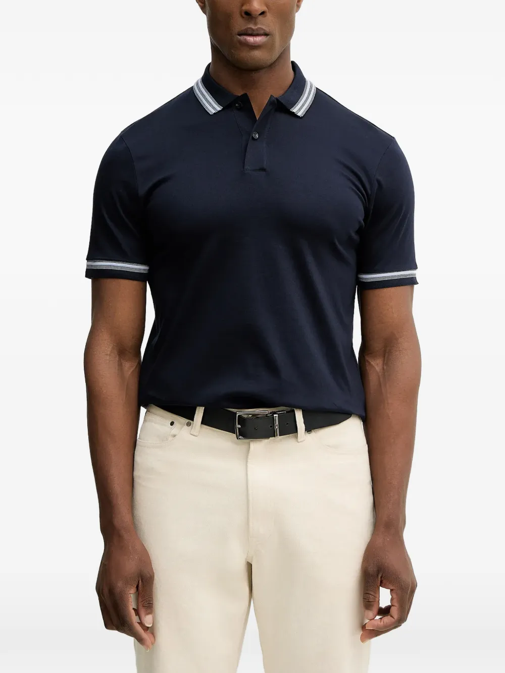 BOSS striped-trim polo shirt - Blu