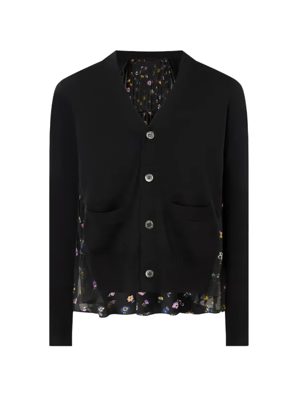 Sacai Floral-print Panelled Sweater in Black