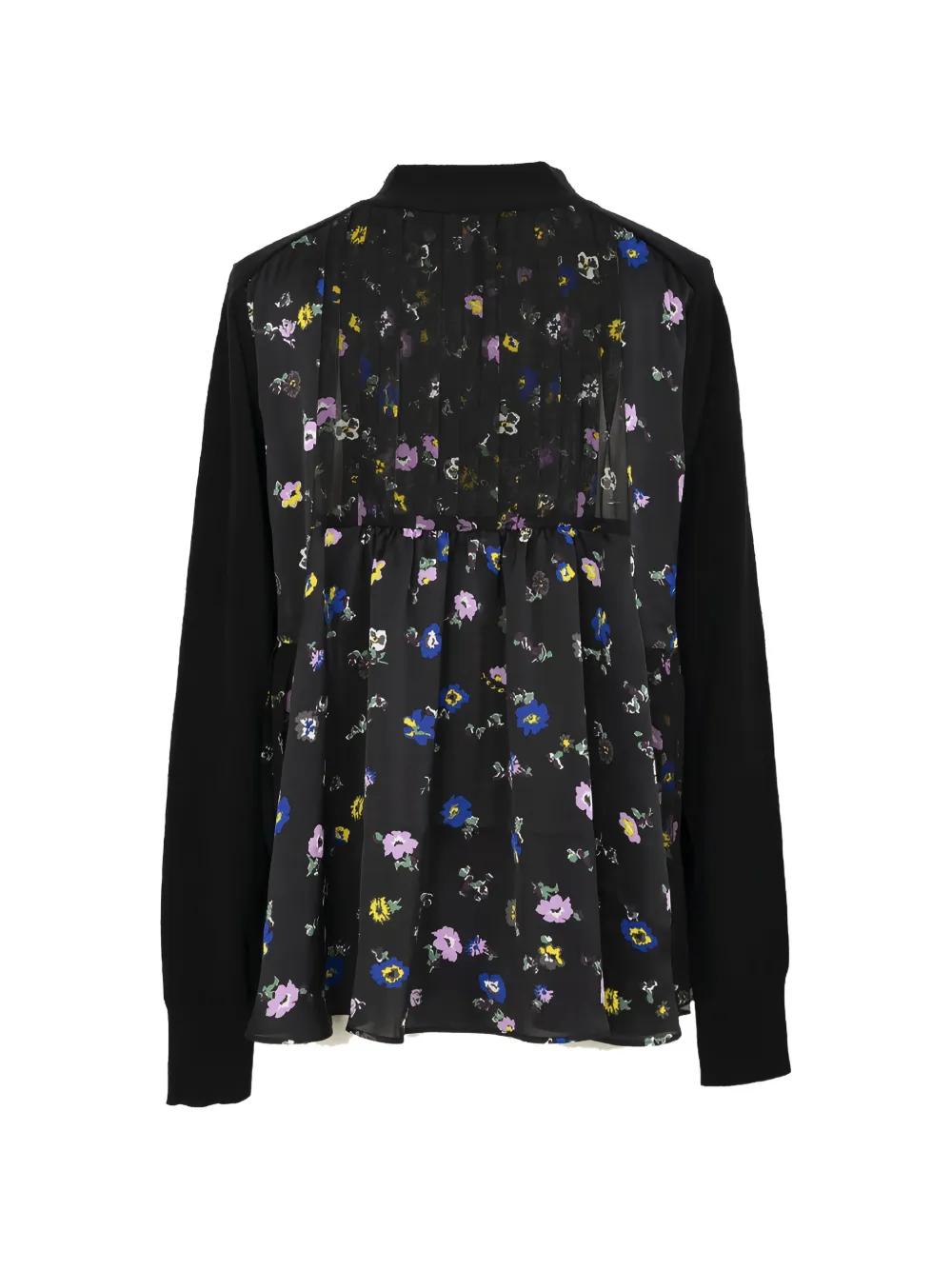 sacai Trui met vlakken en bloemen-print Zwart
