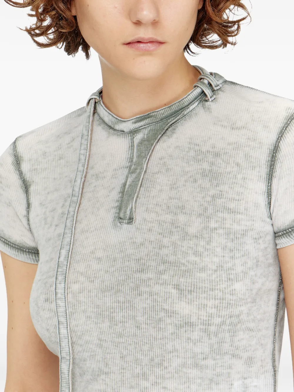 Diesel Geribbelde jersey top met bikerhalskoord Grijs