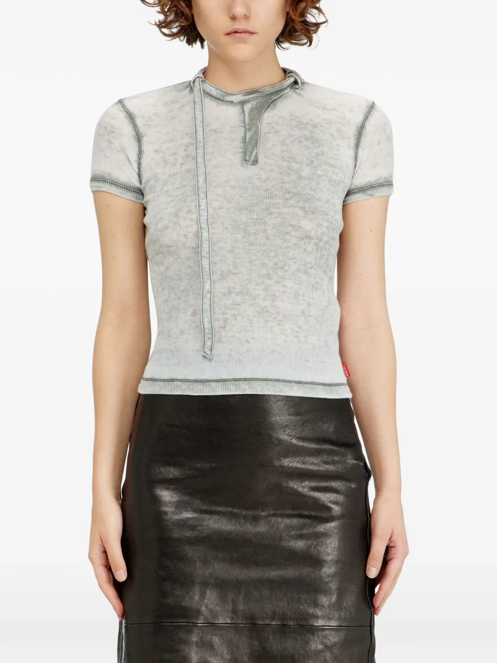 Diesel Geribbelde jersey top met bikerhalskoord Grijs