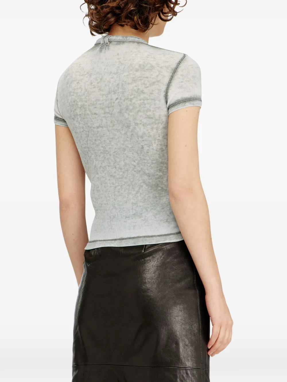 Diesel Geribbelde jersey top met bikerhalskoord Grijs