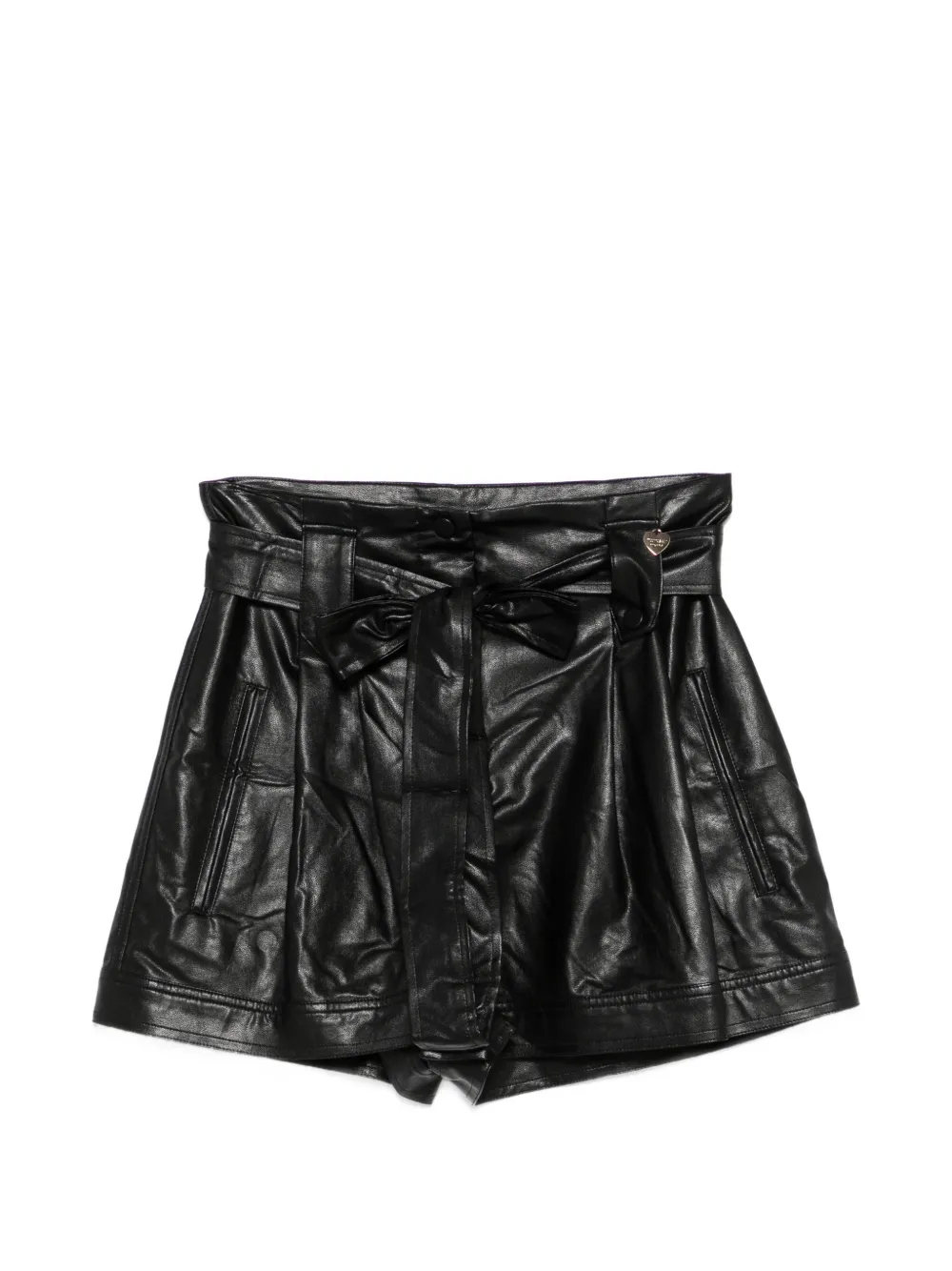 TWINSET faux-leather belted pleated shorts - Nero